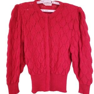 Womens Size Med 1960s Vintage Mohair Wool Sweater Red Button Up 3D Made in Italy